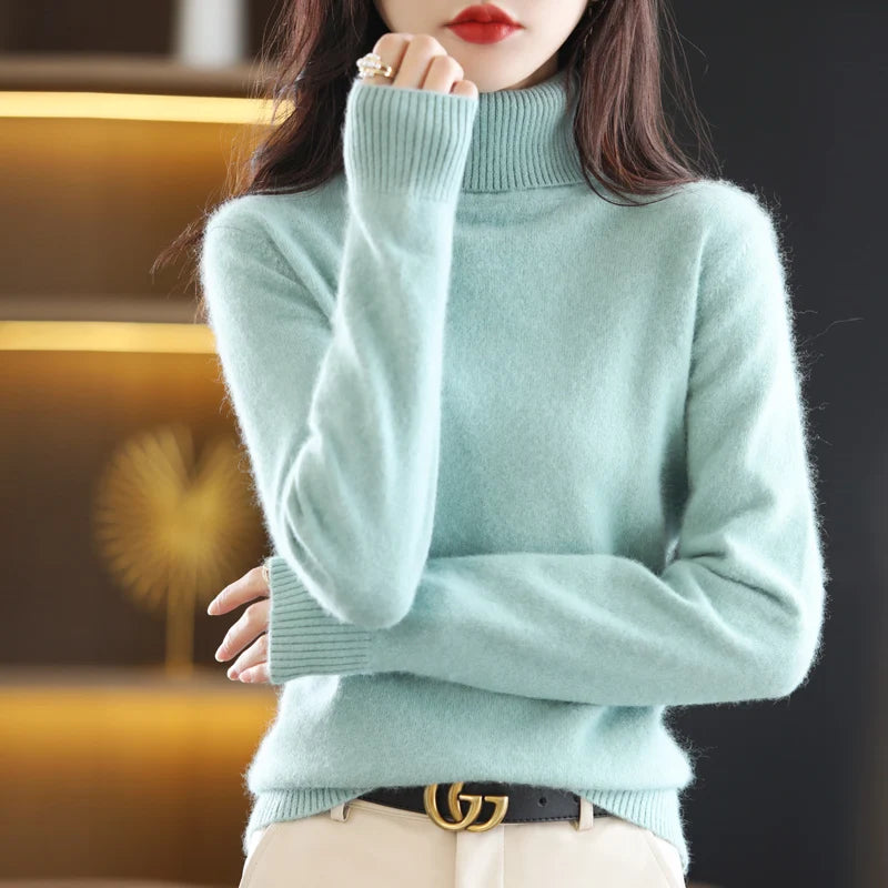 New Women's Clothing For Autumn/Winter 2026 100% Mink Plush Turtleneck Pullover Sweater Ladies Cashmere Sweater Dbr-018