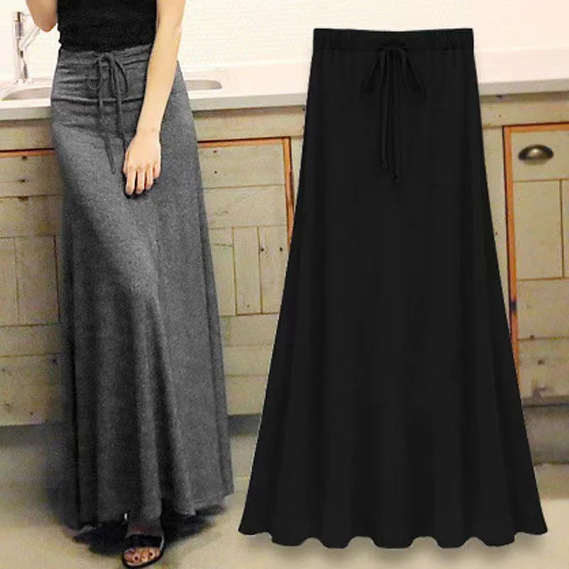 Women's Plus Size High Waist A-Line Long Skirt Japanese Korean Style Side Slit Bodycon Flared Swing Skirt