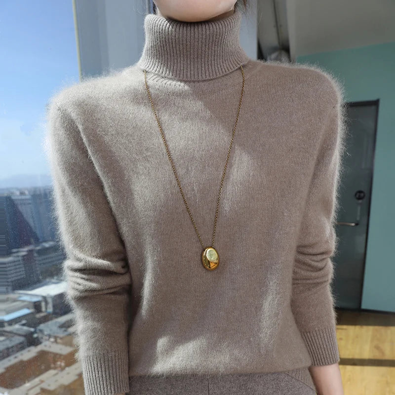 100% Mink Cashmere Top-Lapel Women Sweater Long-sleeves Fashion High-elasticity Sexy Winter Knitted Pullover Girl Tops 2026